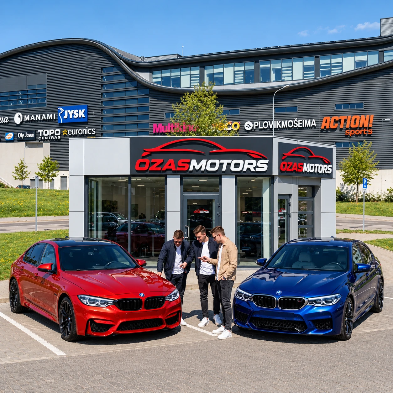 OZASMOTORS salonas Ozo gatvėje Vilniuje — automobiliai prie įėjimo